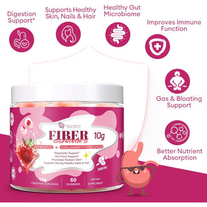 Migcopat 10G Fiber Gummies with Collagen Peptides, Hyaluronic Acid, Vitamin C, ACV, 30 Billion CFU Probiotics – Sugar Free Collagen Gummy for Skin, Hair & Nails – Digestive Health Support – 60 Cts