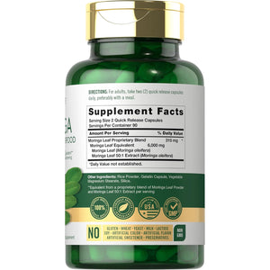 Carlyle Moringa Oleifera Supplement | 180 Capsules | Complete Green Superfood for Women and Men | from Moringa Leaf Powder | Non-Gmo and Gluten Free