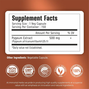 Africanum Pygeum 500Mg, 25:1 Extract, 150 Pills, Extra Strength Pygeum Supplement for Men and Women, Non-Gmo and Gluten-Free Bark Extract Capsules, 5 Months Supply