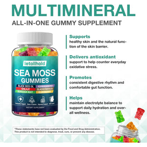 Sea Moss Gummies - Irish Sea Moss Gummies Advanced for Adults with Ashwagandha Bladderwrack & Burdock Root for Supports Immune,Energy - 60 Vegan Gummy,2Pcs