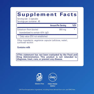 Pure Encapsulations Colostrum | 40% Igg Highly Concentrated Immune Support | 90 Capsules