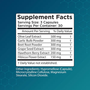 Blood Pressure Support - Vitamin Supplement for Healthy Heart & Blood Circulation - Beet Root, Hawthorn Berry, Garlic, Hibiscus, Olive Leaf & Grape Seed Extract - 90 Capsules