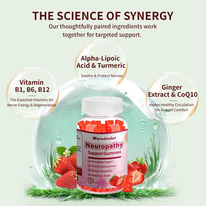 Sugar Free Neuropathy Support Gummies for Nerve – Enhanced Nerve Health, Regeneration, Cognitive Support with Vitamin B1, B6, B12, Magnesium, ALA, Turmeric, Coq10 & More