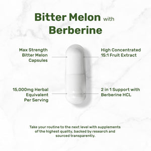 Bitter Melon with Berberine Supplement 15,000Mg per Serving, 300 Capsules | 15:1 Wild Bitter Melon Fruit Extract & Berberine HCL | Third Party Tested | Plant Based, Non-Gmo