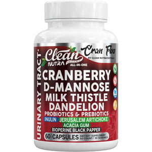 Cran Flow Cranberry Pills for Urinary Health D-Mannose Milk Thistle Dandelion Inulin Vitamin C Prebiotics and Probiotics Bladder Support by Clean Nutra