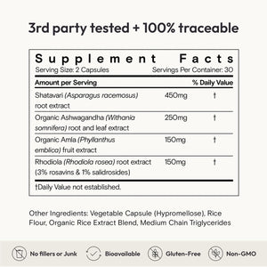 Moon Juice Superyou Ashwagandha Supplements with Rhodiola, Shatavari & Amla - Cortisol Reducer for Energy, Mood, Focus and Stress Support, Vegan, Non-Gmo & 100% Traceable, 60 Capsules, 30 Servings