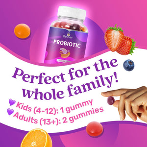 Belive Probiotic Gummies - Probiotics with 5 Billion Cfus for Digestive Health, Men, Women & Kids - for Immune Support, Sugar Free & Vegan | 60 Ct – Blueberry, Strawberry & Orange