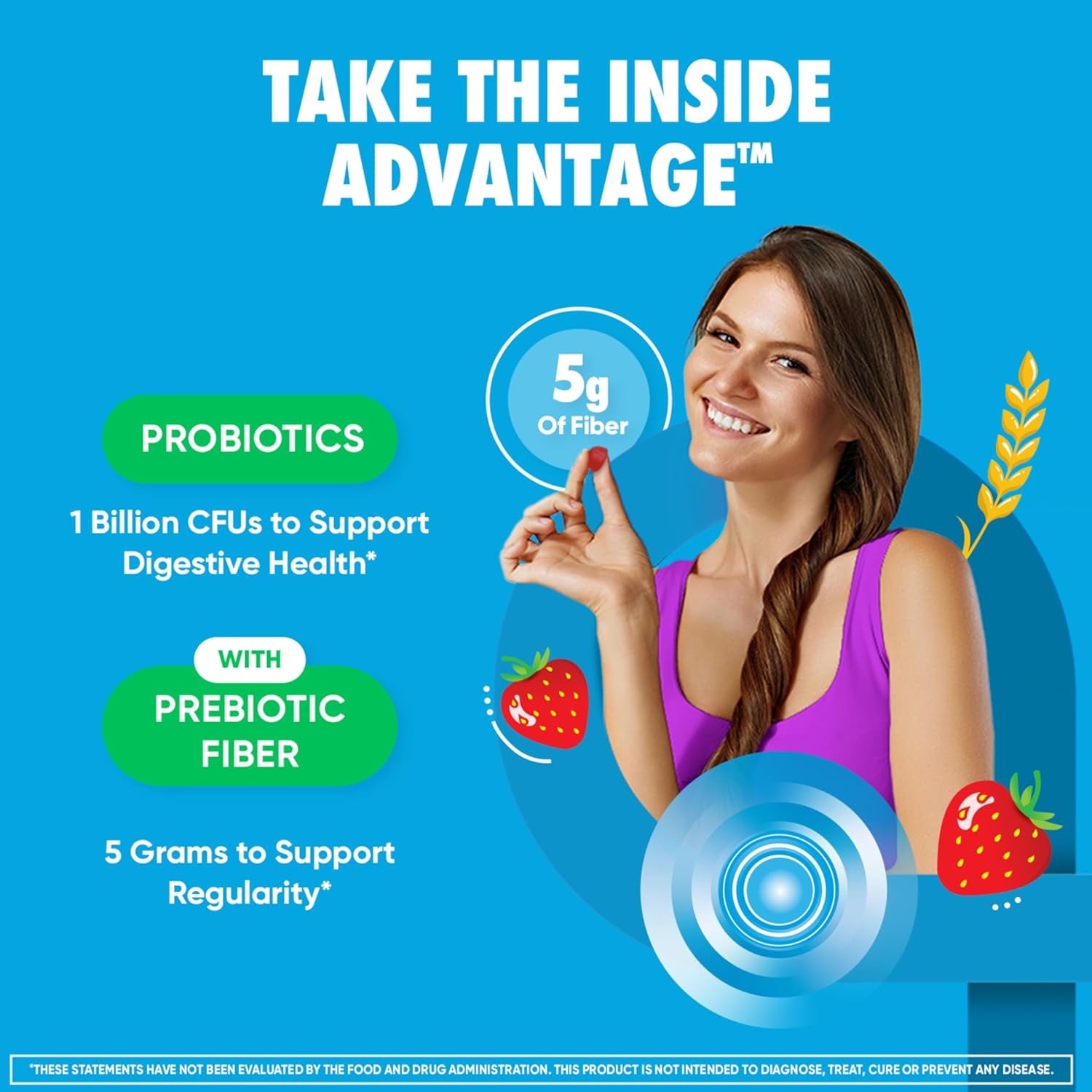 Digestive Advantage Prebiotic Fiber Supplement with Probiotics for Women & Men Digestive Health, Fiber Gummies for Adults Regularity and Gut Health, 60Ct Strawberry Flavor