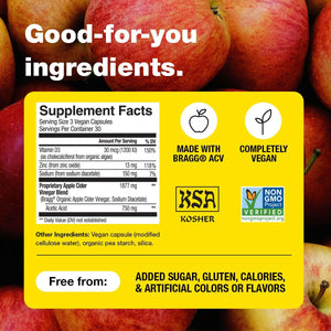 Bragg Organic Apple Cider Vinegar Capsules with Vitamin D and Zinc - (2 Pack) 90 Count - Supports Immune System