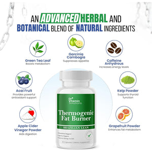Thermogenic Fat Burner Brazilian Lean, Weight Loss Pills for Women, Waist Trimmer & Supplements for Bloating for Women & Men, 60 Capsules