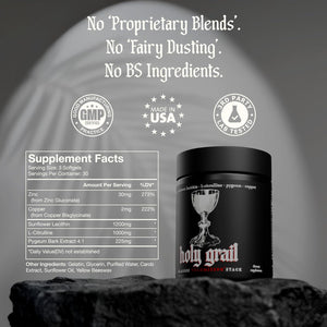 Holy Grail - Semen Volume Booster Stack | Softgel = Higher Bio-Availability | Men'S Load & Fertility Enhancer | Sunflower Lecithin, Pygeum, L-Citrulline, Copper, & Zinc for Testosterone | One Month