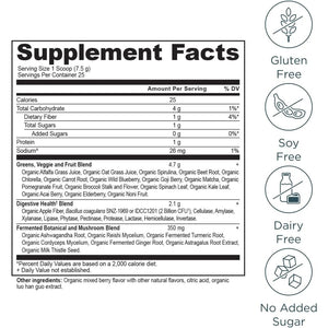Ancient Nutrition Supergreens Powder with Probiotics, Organic Berry Flavor Greens, Made from Real Fruits, Vegetables and Herbs, Digestive and Energy Support, 25 Servings, 6.7Oz