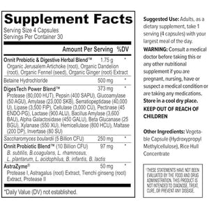 ONNIT Total Gut Health Daily Digestive Support, IGEN Non-Gmo Tested Digestion Supplement for Women and Men with 7 Strains of Probiotics, Prebiotics, Enzymes and Betaine HCL, 120 Count