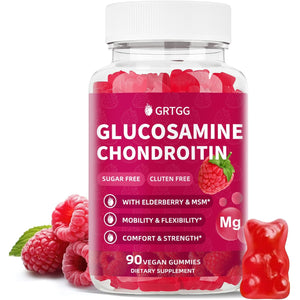 Glucosamine Chondroitin Gummies with MSM & Elderberry Extra Strength 3000MG - Joint Support, Antioxidant Immune Support Supplement for Adults, Men & Women - 90 Raspberry Gummies