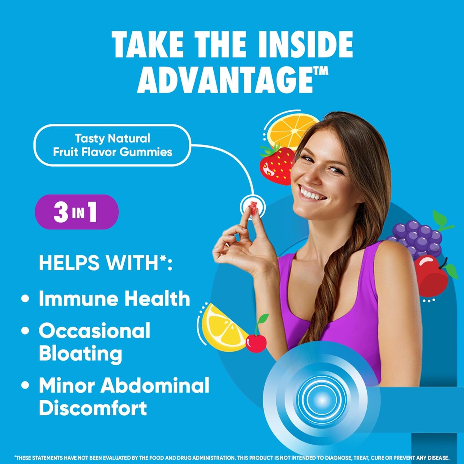 Digestive Advantage Probiotics for Digestive Health, Probiotic Gummies & Vit D, Daily Probiotics for Women &Men Occasional Bloating, Minor Abdominal Discomfort & Gut Health, 80Ct Natural Fruit Flavors