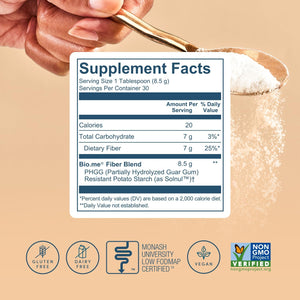 Bio.Me Daily Prebiotic Fiber Powder Unflavored - 7G per Serving - Soluble & Insoluble Fiber Supplement Powder for Women & Men - Digestive Health & Gut Health - GLP-1 Friendly, Sugar Free - 30 Servings