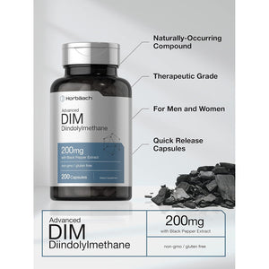 Horbäach DIM Supplement 200Mg | 200 Capsules | with Black Pepper Extract | Advanced Diindolylmethane for Women and Men | Non-Gmo, Gluten Free