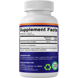 Vitamatic Lithium Orotate 20Mg, 90 Capsules - Veggie Caps, Non-Gmo, Gluten Free