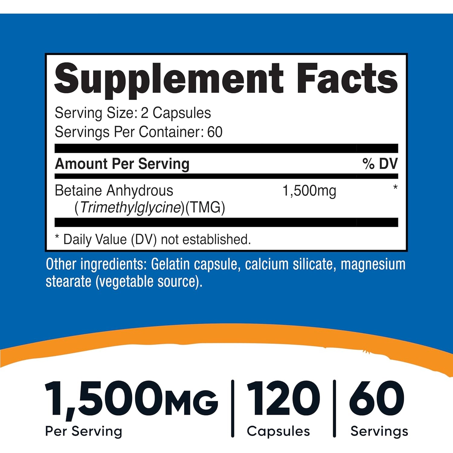 Nutricost Betaine Anhydrous Capsules 1500Mg, 60 Servings - Gluten Free, Non-Gmo, 750Mg per Cap, 120 Capsules