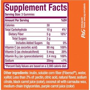 Metamucil Fiber Gummies for Adults with Vitamins C, D, B12 for Metabolism, No Sugar Added Citrus Berry Flavor, 5G Plant Based Prebiotic Fiber Supplement Blend, 120 Count