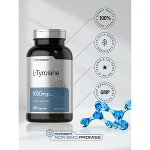 Horbäach L-Tyrosine 1000Mg | 250 Capsules | Amino Acid Supplement | Non-Gmo & Gluten Free