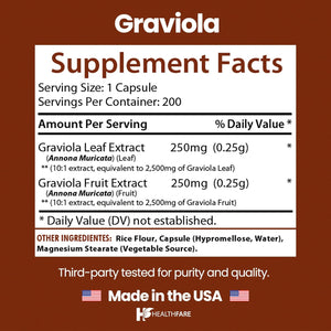 Healthfare Graviola Soursop Extract 5000Mg | Annona Muricata | 200 Vegan Capsules | High Potency Leaf & Fruit Blend | Non-Gmo | Gluten-Free | Made in USA
