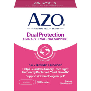 AZO Dual Protection, Urinary + Vaginal Support, Prebiotics and Probiotics for Women*, Starts Working within 24 Hours, Non-Gmo, 30 Count