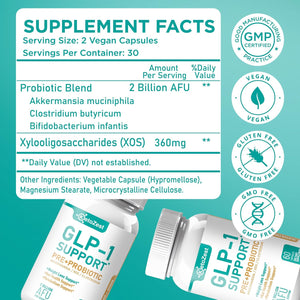 GLP-1 Support Weight Loss Supplement - Prebiotic Probiotic GLP1 Support for Women Men - Natural Support with Akkermansia Muciniphila for Fat Burn Gut & Metabolic Health Support