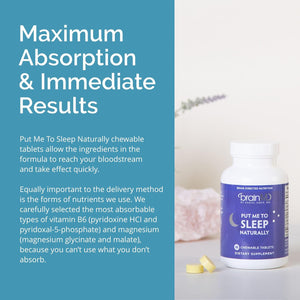 BRAINMD Dr Amen Put Me to Sleep Naturally - 90 Chewable Tablets - with Melatonin, L-Theanine, Magnesium, GABA, Vitamin B6 & 5-HTP - Gluten Free - 45 Servings