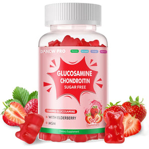 DANEW Pro Glucosamine Chondroitin Gummies with MSM & Elderberry Extra Strength - Joint Support, Antioxidant Immune Support Supplement for Adults, Men & Women.90 Strawberry Gummies