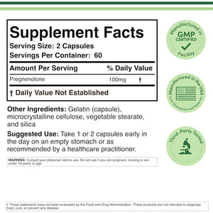 Pregnenolone 100Mg per Serving (Converted to Progesterone to Boost Progesterone Levels) - Third Party Tested - 120 Capsules (50Mg per Capsule) Non-Gmo by Double Wood