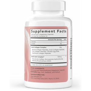 Alaya Naturals Hydrolyzed Multi Collagen Peptides Protein Capsules - Type I, II, III, V, X Grass-Fed Bovine, Chicken, Marine Collagen Supplement with MSM + GC (Capsules - 120 Count)