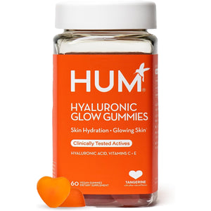 HUM Hyaluronic Glow Hydrating Skin Care Supplement, with Low Molecular Hyaluronic Acid, Vitamin C from Amla Fruit, and Vitamin E, Antioxidant Support for Skin Hydration, Tangerine, 60 Vegan Gummies