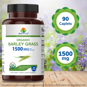 Brieofood Organic Barley Grass 1500Mg, 45 Servings, Vegetarian, Gluten Free, 90 Vegetarian Tablets
