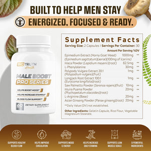Male Boost PRO Series - the Ultimate Male Supplement - Pills for Men Fast Acting Blood Flow for Manhood, Muscle, Strength, Stamina - Overall Test Level Support - Hornygoatweed + 8 More - 60 Capsules