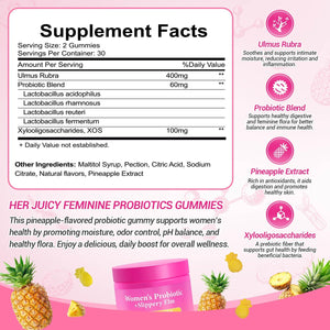 Her Juicy Feminine Probiotics Gummies, Premium Feminine Balance Gummies with Slippery Elm for Women'S Ph Balance, Healthy Odor, Flora and Immune Support – 30-Day Supply