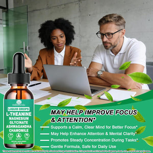 L Theanine Liquid Drops, Theanine Supplement with Magnesium Glycinate & Ashwagandha for Sleep, Relaxation & Focus Support, High Absorption Liquid L Theanine 200Mg for Adults & Kids丨Vegan, Non-Gmo, 2Oz