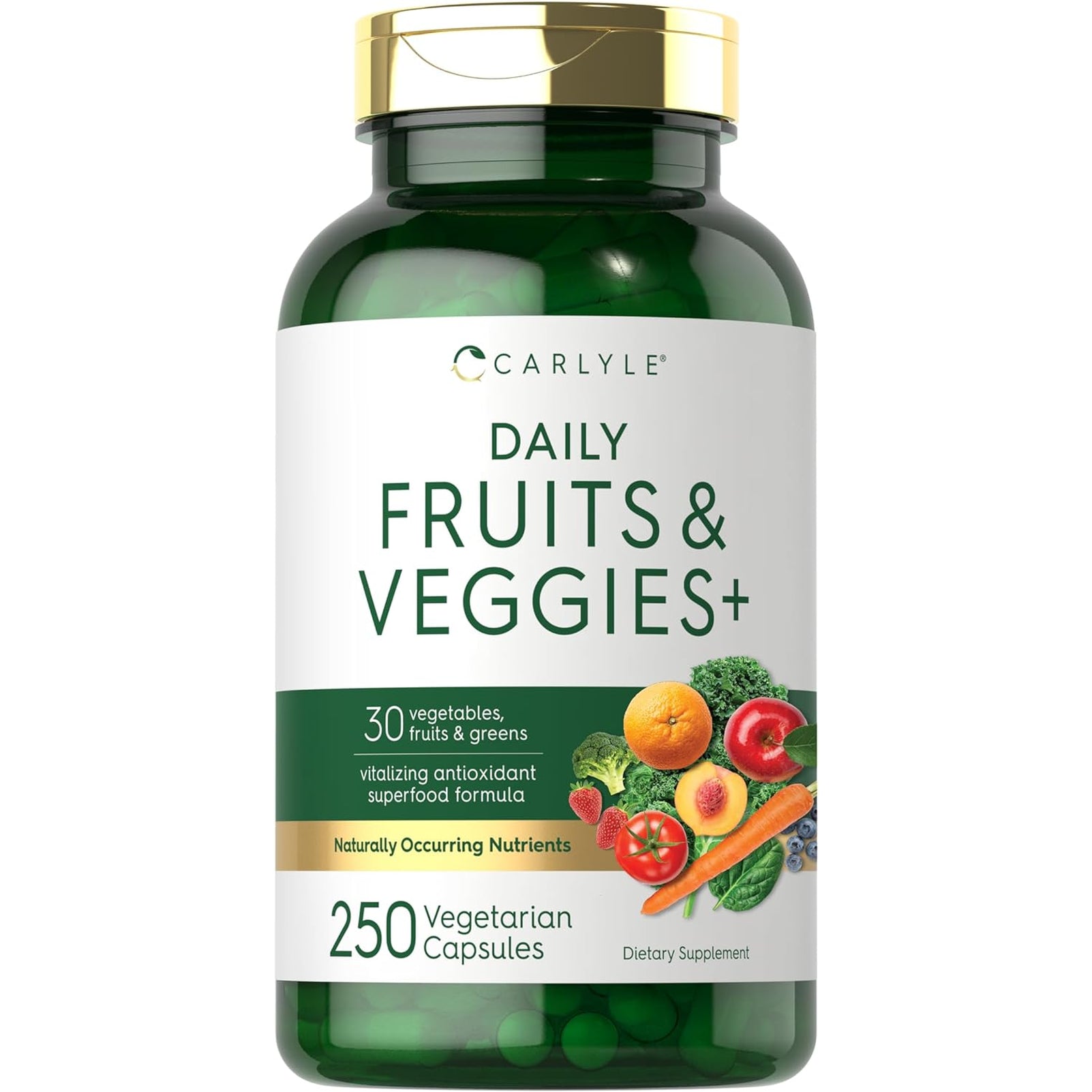 Carlyle Fruits and Veggies Supplement | 250 Capsules | Made with 30 Fruits and Vegetables | Vegetarian, Non-Gmo, Gluten Free Superfood Formula