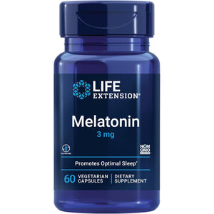 Life Extension Melatonin, 3 Mg, Optimal Sleep Support, Healthy Circadian Rhythms, Cellular Defense, Gluten-Free, Non-Gmo, Vegetarian, 60 Capsules