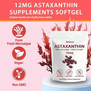 BELANO Valasta Astaxanthin,Zeria Astaxanthin12Mg,Easy to Swallow, Non-Gmo,4-Month Supply,120 Softgels