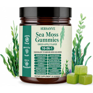 Sea Moss Gummies 16-In-1, with Black Seed Oil, Ashwagandha & Elderberry | Organic Irish Sea Moss Supplement for Men & Women | Daily Support with Manuka, Burdock Root & Vitamins C & D3, 30 Gummies