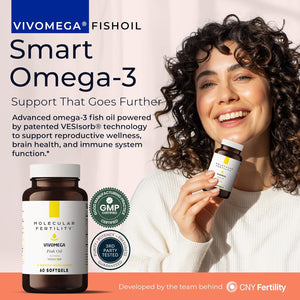 VIVOMEGA Fish Oil with Vesisorb® - Fertility Supplement for Women & Men - Doctor Formulated EPA DHA Omega 3 Fatty Acids, Vitamin D3 K2 for Reproductive Wellness - 60 Softgels