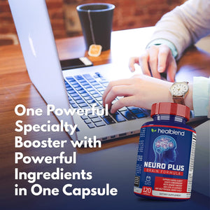 Neuro plus Brain & Focus Formula - Nootropic Brain Booster Supplement, Supports Brain Health, Mental Clarity & Focus - Enhances Concentration & Mental Energy – 120 Capsules (1)