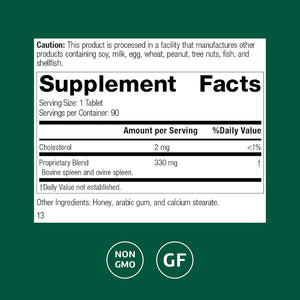Standard Process Spleen Desiccated - Whole Food-Based Supplement to Support Spleen Health - Aid Healthy Immune System - Supplement with Proprietary Blend with Bovine & Ovine Spleen - 90 Tablets