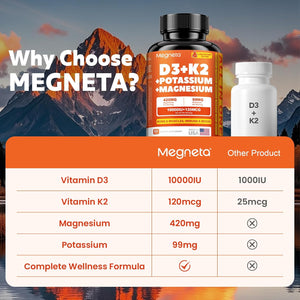 Vitamin D3 K2 (MK-7) 10,000 IU with Magnesium Glycinate & Potassium Supplement - Systemic Complex for Bone, Muscle, Heart, Immune, Energy & Sleep Support – High Absorption, 60 Capsules