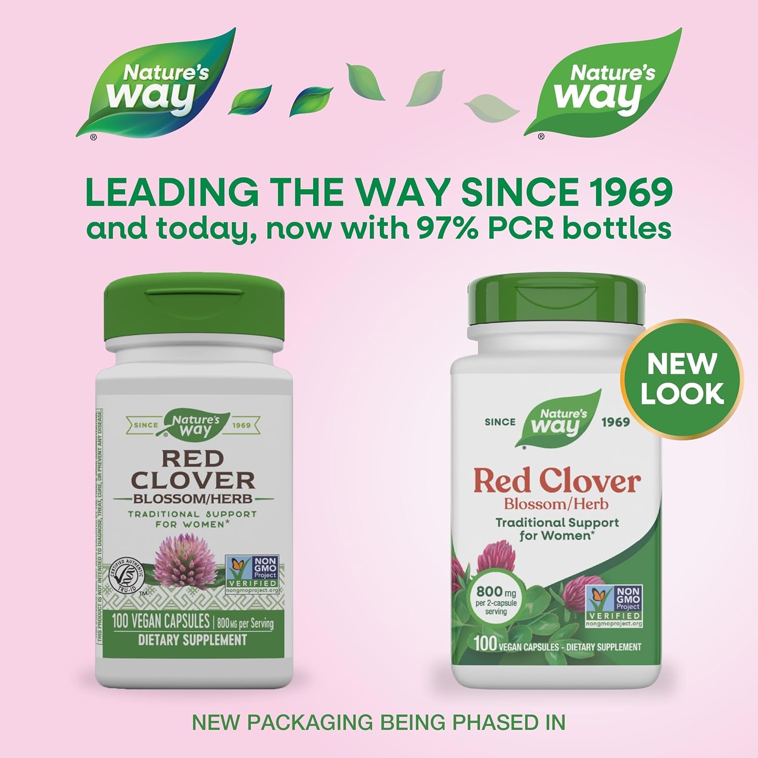 Nature'S Way Red Clover Blossom Herb, Traditional Health Support for Women*, 800 Mg per 2-Capsule Serving, Non-Gmo Project Verified, Red Clover Supplement, 100 Vegan Capsules (Packaging May Vary)