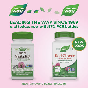 Nature'S Way Red Clover Blossom Herb, Traditional Health Support for Women*, 800 Mg per 2-Capsule Serving, Non-Gmo Project Verified, Red Clover Supplement, 100 Vegan Capsules (Packaging May Vary)