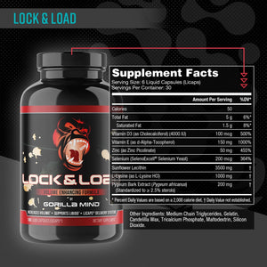 Gorilla Mind Lock & Load® - Semen Volume & Quality Support | Libido · Erection Quality · Pleasure | Sunflower Lecithin, Pygeum, L-Lysine | Licaps® Delivery | 180 Capsules