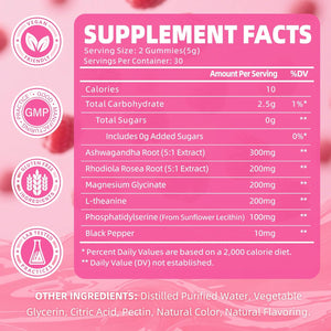 Cortisol Gummies for Women, Cortisol Supplements Gummies with Magnesium Ashwagandha Rhodiola Rosea and L-Theanine Complex for Relaxation and Focus, Zzz Support, Raspberry Flavor, 60 Count