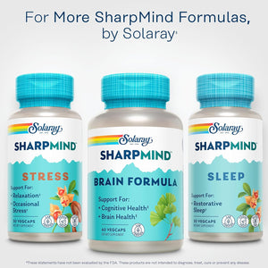SOLARAY Sharpmind Brain Support Formula - Nootropic Brain Supplements - Cognitive and Brain Health Support with Ginkgo Biloba - 60-Day Guarantee, 60 Servings, 60 Vegcaps